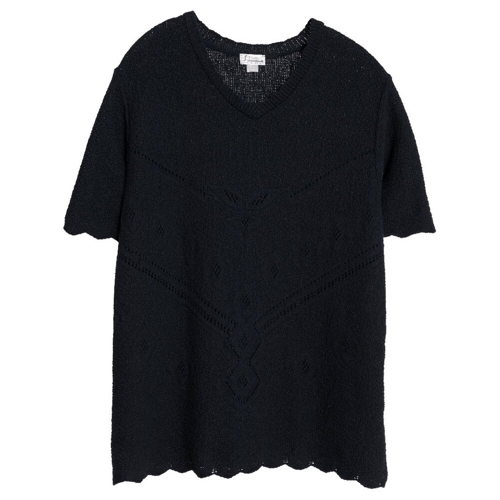 Julietta (Austria) Vintage Open Eyelet Crepe Knit Scalloped T Sweater : L